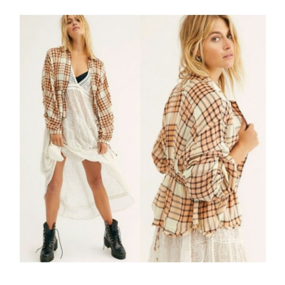 NWT FREE PEOPLE Pacific Dawn Plaid Button Down Top